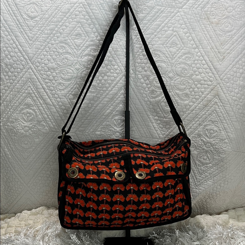 GAP Black Crossbody Bag with Red Poppy Pattern